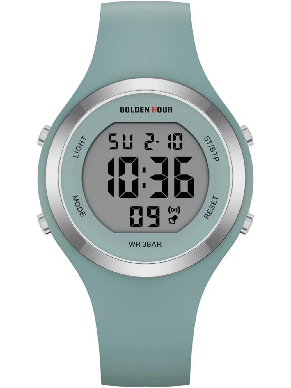 Women's Dark Green Waterproof Sport Digital Chronograph Silicone Strap Watches